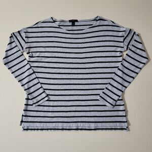 J.Crew Women's Roundneck Black Gray Stripe Long Sleeve Pullover Top